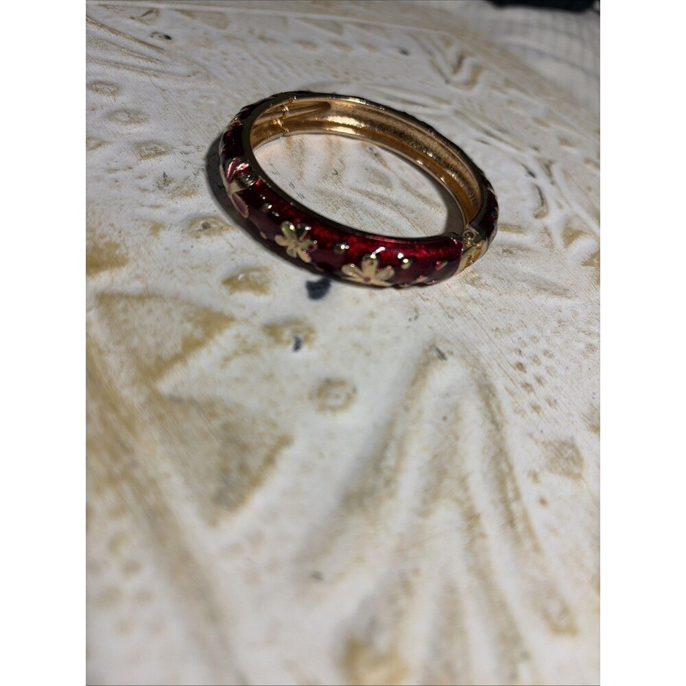 Vintage JTF Hinged Bangle Bracelet Enamel Flowers